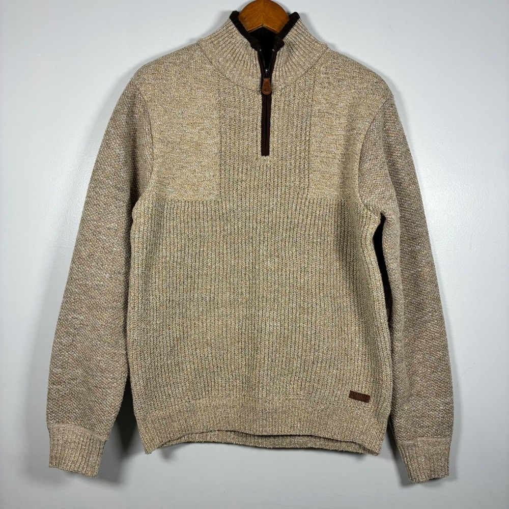 Buffalo David Bitton Sweater M Quarter-Zip Fleece Lined Marled Knit Gorp Cabin
